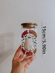 Pink Magic Little Ghost Iced Americano Coffee Glass Straw Cup, Matcha Latte Glass Cup, Halloween Element Design - Dual-Use Cup For Home Decor And Gift - Multicolor - View 6