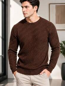 TRICOT DE LUXO Luxury Sweater, Knitted Sweater, Men's Cold Weather Sweater, Autumn Winter, Long Sleeve Pullover, Premium Quality, Best Seller - 鏽棕色 - 查看 1