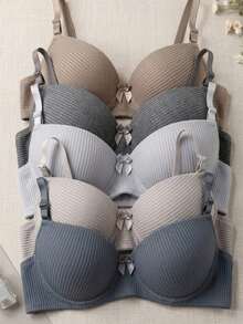 Conjunto 5 Sutiã Bojo Soutien Malha Canelada Básico Reforçado Sutiãs Femininos Confortável Lingerie Moda Íntima Feminina Adulto Mulheres - Neutras - Visão 2