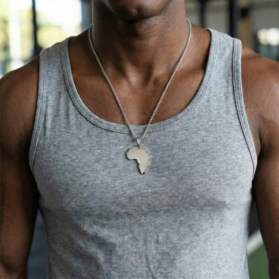 Africa Map Necklace, African Continent Outline Pendant, African-Inspired Jewelry, Stainless Steel Jewelry Gift For Him - Silver - View 1