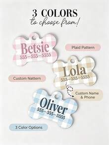 Custom Plaid Bone Pet Tag, Personalized Name & Phone Dog ID Tag - Multicolor - View 5