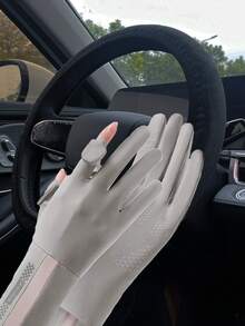 Women's Summer UV Protection Thin Fingerless Mid-Length Ice Silk Driving & Cycling Gloves, Touchscreen Compatible Anti-Slip - A - View 9