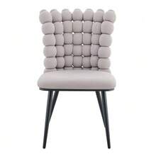 Light Gray Velvet Ball Chain Dining Chairs (Set Of 2) – Black Sprayed Metal Legs + Stable Support, Modern Luxury Style, Suitable For Dining Room, Living Room, And Dressing Areas - Light Grey - View 1