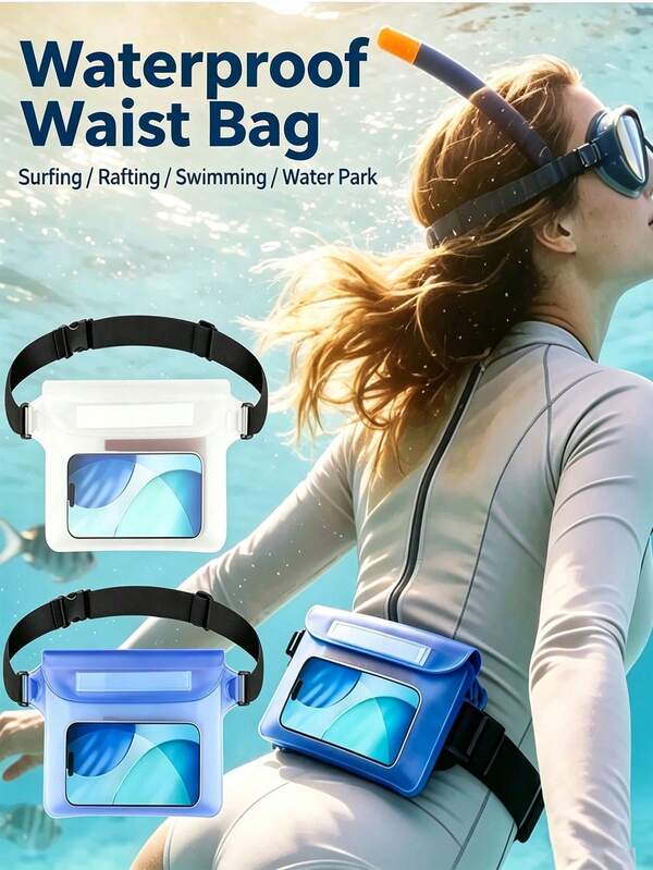 Tas Pinggang & Tas Pantai PVC Tahan Air Kapasitas Besar, Kantong Ponsel Tahan Air, Tas Olahraga Luar Ruangan Musim Panas Tahan Air, Tas Pinggang Selempang Tahan Air Tiga Lapis, Tas Kering Tahan Air, Pelindung Ponsel Pantai Olahraga Luar Ruangan
