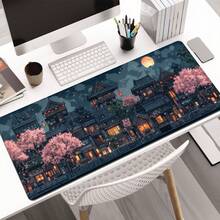 Dreamy Anime Cherry Blossom Night Scene Design Large Extended Gaming Mouse Pad, Non-Slip Rubber Base, Smooth Gliding Surface, Multi-Functional Desk Mat For Computer Office Home Study, Cute Abstract Desktop Decor - A - View 12