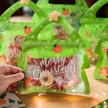1/5/10/20pcs Christmas Tree Shaped Gift Bags (With Reindeer & Christmas Tree Pattern) - Plastic Gift Bags With Handles And Reusable Zipper Seal, Suitable For Holiday Parties And Christmas Gift Packaging - Multicolor - View 2