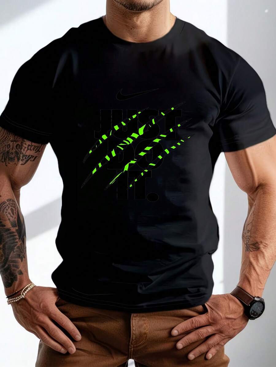 Men's Pure Cotton Short Sleeve T-Shirt Casual Summer Breathable Soft Everyday Basic Tee - 黑色 - 查看 1