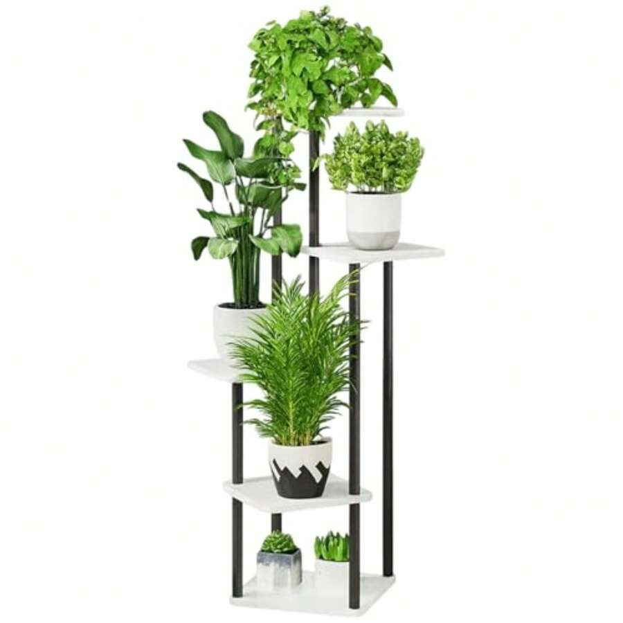 Bluelander Soporte para Plantas 108*24*24 cm, Soporte para Flores de 5 Niveles, Soporte para Plantas Interior, Estante para Plantas Capacidad de 15 a 20 kg, Mueble para Plantas, Plantas Blanco/Negro - Multicolor - Ver 1