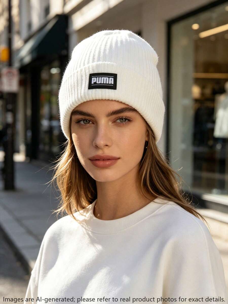 Puma Unisex Ribbed Classic Cuff Beanie, Casual Sports Knit Hat, 024038-06 - White - View 1