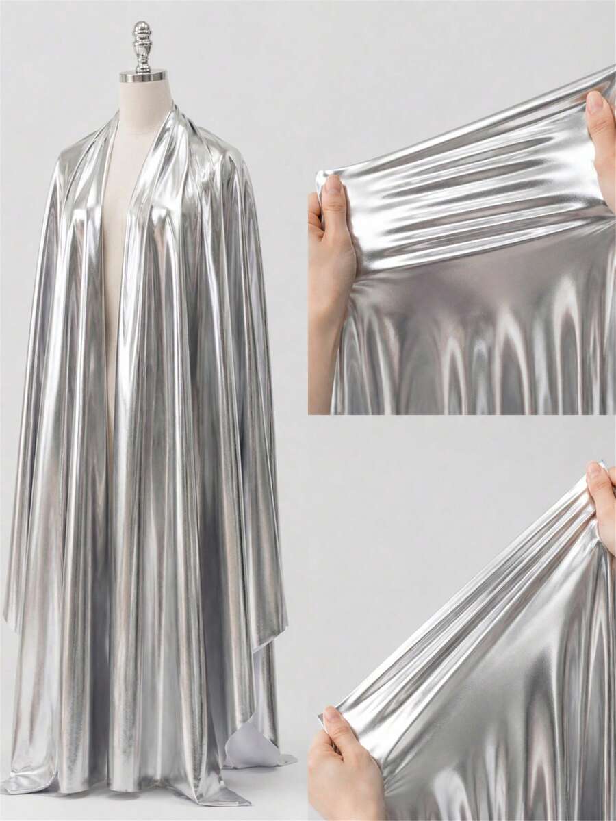 1pc Silver Metallic Elastic Fabric, Shiny Mirror Coating Material, Good Elasticity, Smooth And Soft, Suitable For Stage Costumes, Futuristic Styles, Capes, Fashion Dresses, Photography Props And Artistic Clothing Sewing