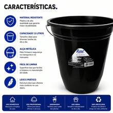 Balde Plástico 7,5 Litros Alça Metal Reforçado Multiuso Limpeza Faxina Jardinagem Profissional - Multicolorido - Visão 6