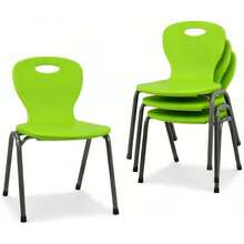 Sillas Infantiles, Verde, Plástico y Acero, 39x40x60 cm, Diseño Ergonómico, Apilables, Pack de 4 - Verde - Ver 1
