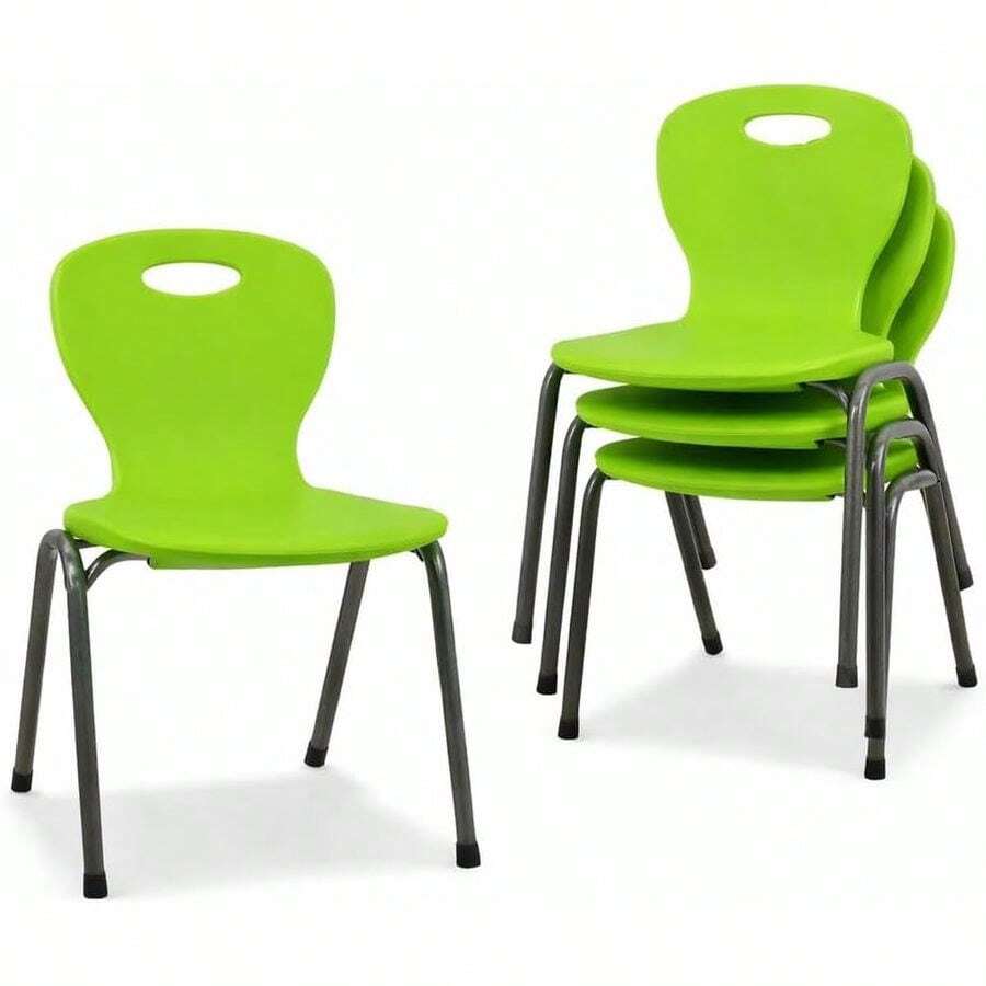 Sillas Infantiles, Verde, Plástico y Acero, 39x40x60 cm, Diseño Ergonómico, Apilables, Pack de 4 - Verde - Ver 1