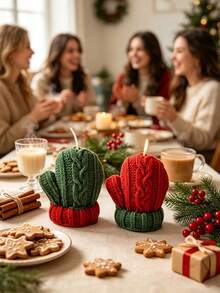 1pc Christmas Knitted Glove Shaped Scented Candle, Christmas Decorations, Desktop Decor, Birthday And Christmas Gift, Party Decoration, Combines Soothing Fragrance And Decorative Function - Multicolor - View 9