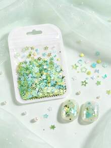 5g Glitter Kuku Campuran Warna Hijau Mint, Glitter Berbentuk Bintang, Bunga, dan Kelinci Tidak Beraturan, Stiker Dekorasi Kuku, Bahan Kuku Tempel DIY - Mint Green - View 4