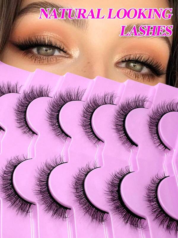 ENCHUW 6 Pairs Wispy Natural Look Eyelash Soft Band Lashes Fluffy Extension Reusable False Eyelashes