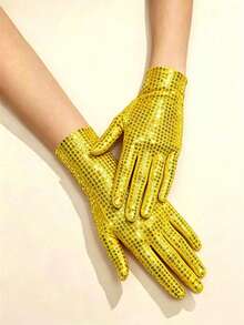 1 par de guantes cortos sin dedos con lentejuelas reflectantes, guantes reflectantes sexy para escenario, fiesta y actuación - Dorado - Ver 2