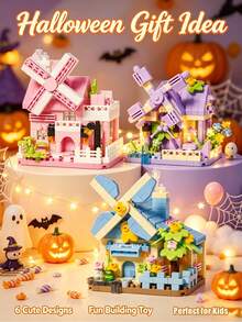 Windmill House Miniature Building Blocks, Cute Mini House Desktop Decoration DIY Toy Gift, Children's Multi-Piece Party Favor Bag, Desktop Decor, DIY Handmade, Home Decor, Office Supplies, Store Display, Art Collection, Gift Exchange - Multicolor - View 3