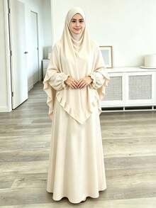 2pcs Set Khimar + Abaya, Loose & Comfortable, Convenient & Quick, Muslim Clothing, Suitable For Women's Daily Wear & Prayer, All Seasons - Multicolor - View 36