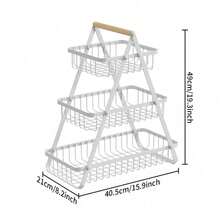 2-Tier & 3-Tier Fruit Basket, Portable Fruit Bowl With Wooden Handles, For Kitchen Storage, Holds Fruits, Vegetables, Bread, Snacks And Bananas, Detachable Rectangular Metal Baskets, Countertop Storage Home Decor (Black And White Available) - View 13