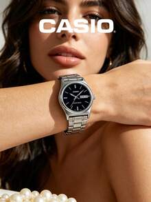 CASIO LTP-V006D-1B2 Stainless Steel Bracelet Black Dial Day Date Display Ladies Quartz Wrist Watch - Silver - View 4