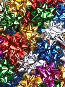 1pc/30pcs/80pcs Holographic Multicolor Christmas Star Bow Set, 3D Shiny Gift Wrapping Flower, Curled Ribbon Christmas Tree Hanging Ornament, Holiday Party Gift Box Decoration - Ribbon Bow - View 6