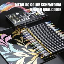 Pulpen Gel Akrilik Metalik Dua Ujung Dua Warna, Set 6/12/24 Warna, Pulpen Lukisan Sentuh untuk Model Figur Mecha, Warna Kaya dengan Kilau Metalik dan Saturasi Tinggi, Aliran Tinta Halus dan Berkesinambungan, Daya Tutup Kuat, Pengisian dan Garis Luar Dua Warna Sekali Gores, Perlengkapan Musim Kembali ke Sekolah - MultiWarna - View 6