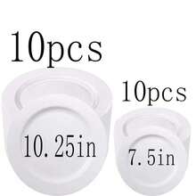 1/20/25/50pcs Pure White Round Flat Plates, Versatile Western Table Decor Plates, Wedding Banquet Birthday Party Platter Base, Cafe Dessert Display Tray, Home Gathering Fruit Snack Plate, Commercial Event Tabletop Arrangement Tableware, Large Capacity Minimalist Home Dining Dish - White - View 13