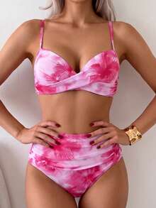 Summer Solid Color Elegant Bohemian Sweet Style Two Pieces Bikini Swimsuit Beach Vacation Set - Multicolor - View 6