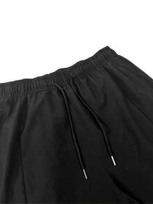 Hidkat Spring/Autumn Men's Pocket Cargo Wide Leg Casual Pants, Street Hip-Hop Elastic Waist Drawstring Sports Long Pants, American Style Daily Wear - Black - View 4