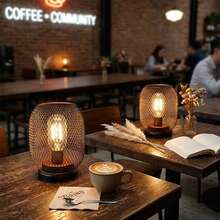 Set Of 2 Battery Operated Table Lamps, 7 Inch Black Metal Cage Cordless LED Lights With Warm Glow For Bedroom, Living Room, Wedding And Party Decor - 黑色 - 查看 4