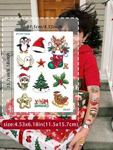 STARTTOOS 8 Sheets 96pcs Christmas Santa Reindeer Snowman Bell Combination Pattern Temporary Tattoo Stickers, Children DIY Birthday Party Christmas Gift Arm Body Temporary Waterproof Tattoo Stickers - Multicolor - View 9
