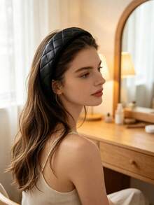 1PC/6PCSQuilted Faux Leather Wide Headband, Padded Non Slip Hair Hoop, Retro Elegant Daily Hair Accessory, Perfect For Makeup And Casual Wear - Multicolor - View 10