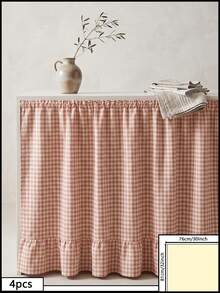 1pc Khaki White Plaid Table Skirt, Warm Natural Style, Rectangular With Ruffle Edge And Pleated Details, Concealing Storage And Decorative Function, Suitable For Home Storage And Indoor Decor Scenes - Khaki - View 13