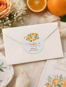Personalized Round Baby Baptism Stickers, Customized Name Gift Labels, Orange Floral Party Tags, Cute Gift Wrapping Decor - Multicolor - View 7