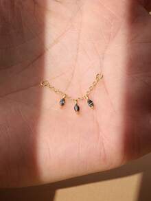 1pc 925 Sterling Silver Moss Agate Star-Shaped Marquise Opal Chain Earring, Suitable For Pierced Ear Cartilage Helix Conch, Agate Ear Clip Pendant Chain - Gold - View 2