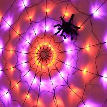 LED Spider Web Lights 4ft Purple Halloween Decoration String Lights | 70 LED Bulbs, 8 Lighting Modes, Remote Control And Battery Powered, Create Mysterious Atmosphere, Suitable For Halloween Theme Party Garden Holiday Halloween Party Decoration - Multicolor - View 3