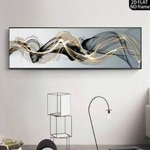 1pc Modern Nordic Luxurious Abstract Golden Ribbon Canvas Art Wall Decor For Living Room And Bedroom, Frameless - Grey - View 8