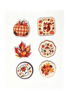 1pc/6pcs Exquisite Autumn Wooden Coasters, Cute Squirrel, Ghost, Maple Leaf And Pumpkin Patterns, Suitable For Home, Kitchen, Dining Room, Office, Holiday Party, Birthday Gift, Halloween Coasters, Thanksgiving Coasters, 2D Flat Design, Home Decor - Multicolor - View 12