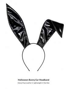 1pc Shiny Patent Leather Rabbit Ear Headband, Long Foldable Rabbit Ear Headband, Halloween Cosplay Bunny Costume Party Hair Accessory - Black - View 6