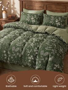 2/3pcs Green Leaf Print Duvet Cover Set, Bedding, Comfortable And Breathable, Lightweight And Anti-Pilling, Machine Washable, Room Decor, Bedroom Decor, Dorm Bedding, Suitable For All Seasons, Fits Double/Single/Full/Queen/King Size Beds, Autumn Home Decor, No Filling - Multicolor - View 5
