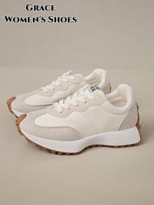Women's Lightweight Running Sneakers, Featuring A Lace-Up Closure Design, Versatile Flat Sole, Available In Multiple Colors, Suitable For All-Season Outdoor Activities. - White - View 6