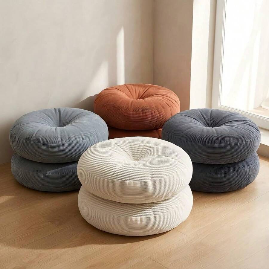 1pc Plush Round Floor Cushion, Soft Plush Meditation Mat, Thick Anti-Slip Tatami Pad, Suitable For Office Chair, Car, Balcony, Washable All-Season Comfortable Cushion