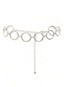 1 pieza Cadena para Body circular geométrica de una capa, cadena de cintura de metal punk minimalista para mujeres - Círculo de diamantes - Ver 2