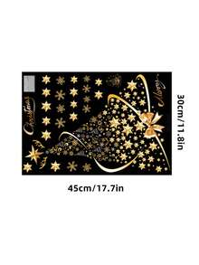 1pc Merry Christmas Oversized Gold & Silver Christmas Tree Pattern Window Cling Sticker, Reusable Glitter PVC Decal For Holiday Display, Suitable For Glass, Walls And Doors, Waterproof PVC, Cartoon Theme Glass Door Decor With Static Cling - Multi-color - View 9