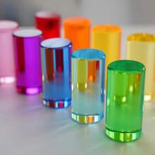 6pcs Luxury High Transparency Rainbow Acrylic Cylinder & Cube Set, Refractive Prism Light-Catching Decor, Colorful Stackable Geometric Ornaments, Suitable For Home Display, Holiday Party Decoration, Creative Educational Toys And High-End Birthday Gifts - A - View 5