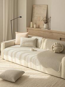 1pc Chenille Striped Pattern All-Season Sofa Cover, Minimalist Solid Color 3D Design, Pet-Friendly Stain-Resistant Scratch-Resistant, Suitable For Christmas New Year, Machine Washable, Fits 1/2/3/4 Seater Sofa - Black - View 4