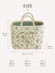 Quilted Fabric Storage Basket/Laundry Hamper With Handles And Side Pockets; Foldable Organizer Bin Featuring A Boho Floral Print; Suitable For Home, Picnic, And Office Use, As Well As Organizing Living Rooms, Bedrooms, Bathrooms, And Closets. - Multicolor - View 8