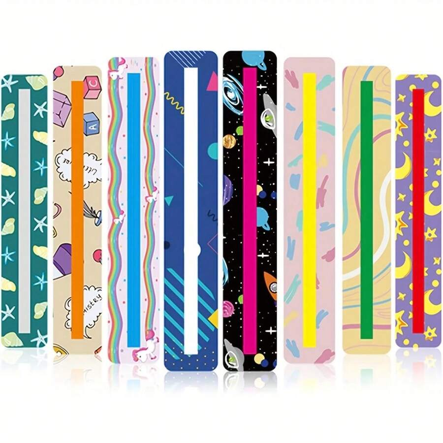8pcs Reading Ruler, Dyslexia Guidedreading Strip, Colorful Highlightingreading Rule, Tracking Rule To Guidebeginners/Students To Readindependently - A - View 1