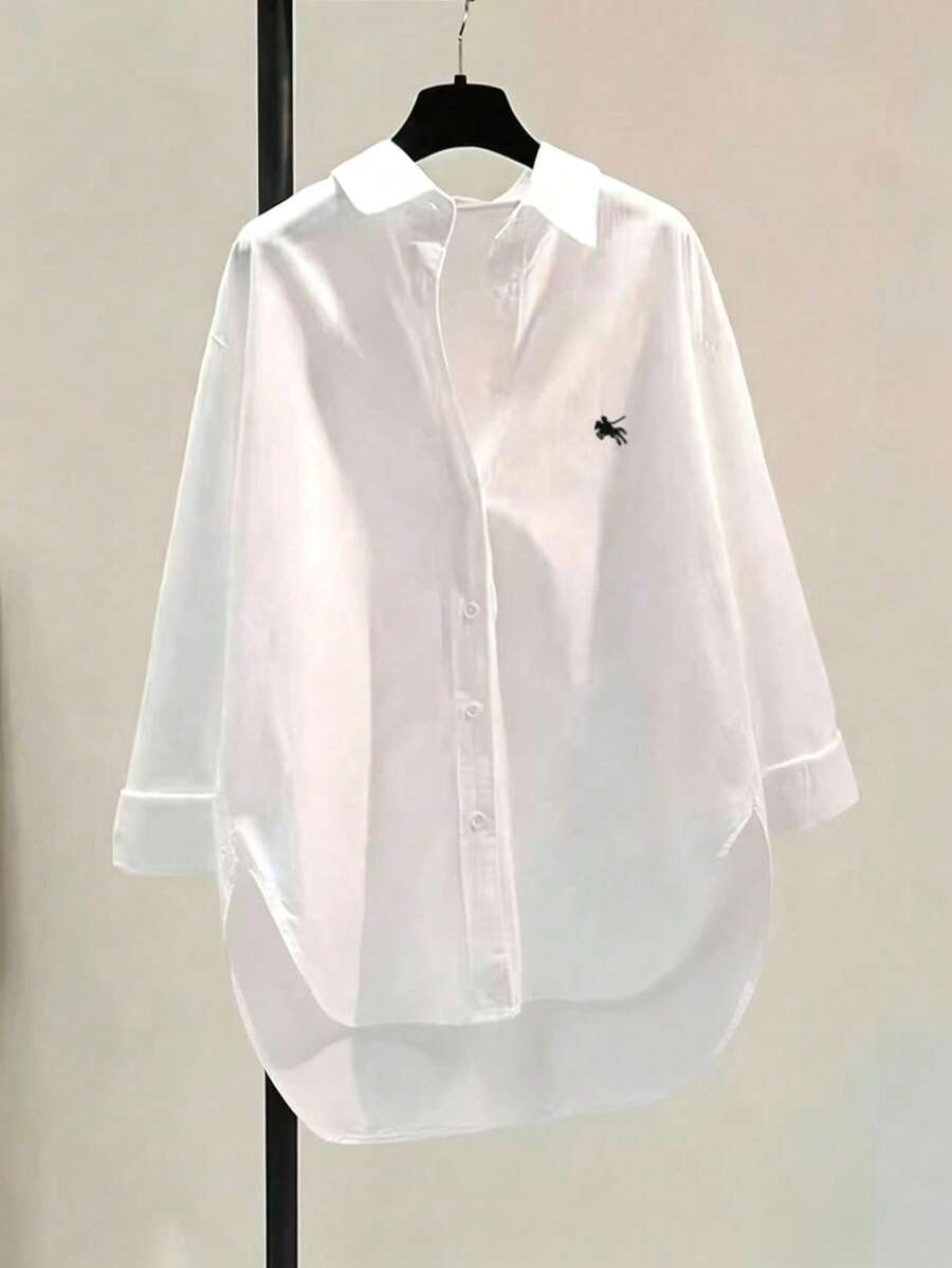 Camisa blanca de primavera con botones y bordados de moda para mujer - Blanco - Ver 1